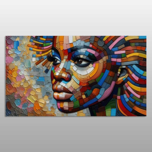 Portret gruaje afrikane i ndërtuar me mozaik shumëngjyrësh